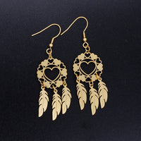 Stainless Steel Chandelier Earrings Dream Catcher Feather Silver 0.7mm Z391