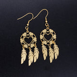 Stainless Steel Chandelier Earrings Dream Catcher Feather Silver 0.7mm Z391