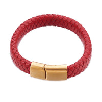 Leather Cord Bracelet Stainless Steel Magnetic Black Red Brown 7.8" Z47