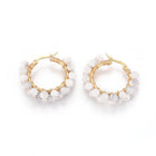 Stainless Steel Hoop Earrings Pearl Ring White Gold Agate Tiger Eye Howlite P326