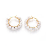 Stainless Steel Hoop Earrings Pearl Ring White Gold Agate Tiger Eye Howlite P326