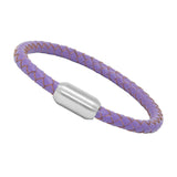 Unisex Men's Genuine  Leather Stainless Steel Magnetic Clasp Bracelet Purple