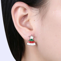Rose Gold Platinum Enamel Stud Earrings Christmas Tree Candle 17x12mm P133