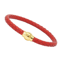 Unisex Men's Genuine Braided Leather Stainless Steel Magnetic Clasp Bracelet Red