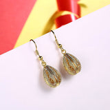 Yellow Gold Platinum Plated Earrings Drop Dangle Fish Hook Clasp L640