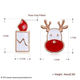 Rose Gold Silver Enamel Stud Earrings Christmas Reindeer Rudolph 16x7mm P132
