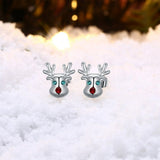 Stud Earrings Zirconia Christmas Rudolph Reindeer Platinum Gold 10x12mm P135