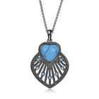 Platinum Plated Necklace Pendant Heart Kallaite  Blue 18 Inches 1MM Lobster B190
