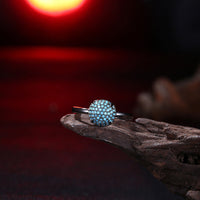 Yellow Gold Black Gunmetal Plated Halo Fashion Ring Kallaite Blue B494