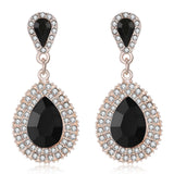 Yellow Gold Plated Earrings  Chadelier AAA Zirconia Black Stud Clasp L823