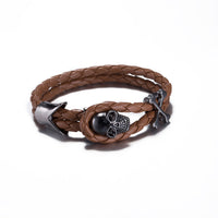 Leather Bracelet Inch Skull  8 Inches 8MM hook Clasp L439