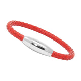 Unisex Men's Genuine Braided Leather Stainless Steel Magnetic Clasp Bracelet Red