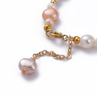 Baroque Keshi Pearl Beaded Bracelet Stainless Steel Spring Ring White 7.4" Z141