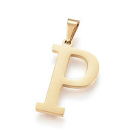 Stainless Steel Pendant 1.2" Earrings Necklace 17.7" Alphabet Letter Gold P813