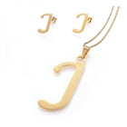 Stainless Steel Pendant 2" Earrings Necklace 17.7" Set Alphabet Letter Gold P814
