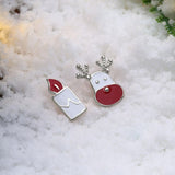 Rose Gold Silver Enamel Stud Earrings Christmas Reindeer Rudolph 16x7mm P132