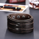 Leather Bracelet Handmade Black Brown 9 Inches 41MM  Button Clasp L526