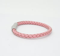 Unisex Men's Genuine Leather Stainless Steel Magnetic Clasp Bracelet Pink