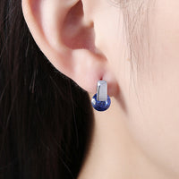Platinum Plated Earrings Stud AAA Zirconia Blue Push Back Clasp L590