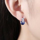 Platinum Plated Earrings Stud AAA Zirconia Blue Push Back Clasp L590