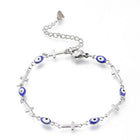 Stainless Steel Bracelet Enamel Lobster Evil Eye Cross Silver Black 7.2" Z190