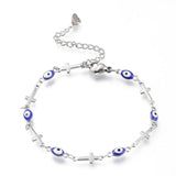 Stainless Steel Bracelet Enamel Lobster Evil Eye Cross Silver Black 7.2" Z190