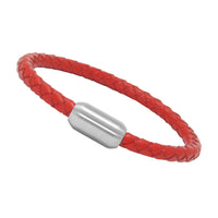 Unisex Men's Genuine Braided Leather Stainless Steel Magnetic Clasp Bracelet Red