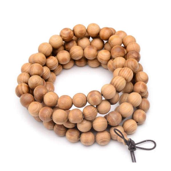 Wrap Style Buddhist Western Cedar Mala Bead Bracelet Necklace SyBrown 34.6" P313