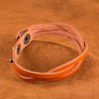 Leather Bracelet Beige  Orange Brown 8.5 Inches 13MM Push button L466
