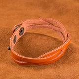 Leather Bracelet Beige  Orange Brown 8.5 Inches 13MM Push button L466