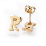 Stainless Steel Pendant 1.2" Earrings Necklace 17.7" Alphabet Letter Gold P813