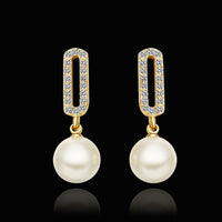 Gold Platinum Plated Pearl Zirconia Stud Drop Earrings L85