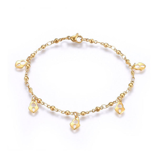 304 Stainless Steel Charm Bracelet  Lobster Heart Lock Gold 8.2" 3mm  A95