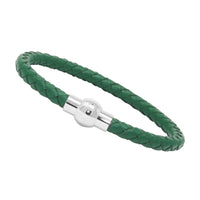 Unisex Men's Genuine Leather Stainless Steel Magnetic Clasp Bracelet Green