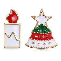 Rose Gold Platinum Enamel Stud Earrings Christmas Tree Candle 17x12mm P133