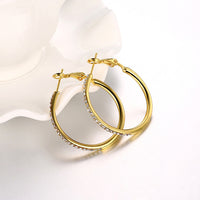 Rose Yellow Gold Silver Zirconia Latch Back Hoop Earrings L113