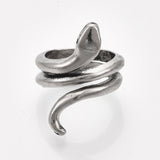 Alloy Cuff Finger Ring Snake Antique Silver Black Size 5 Adjustable 15.5mm P464