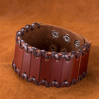 Leather Bracelet Black Brown 9.5 Inches 38MM Push button  L447