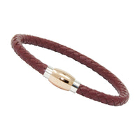 Unisex Men's Genuine Leather Stainless Steel Magnetic Clasp Bracelet Burgundy