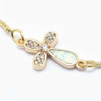 Adjustable Opal Bracelets Slider Zirconia Plated Flower Cross Aquamarine P514