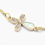 Adjustable Opal Bracelets Slider Zirconia Plated Flower Cross Aquamarine P514