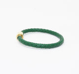 Unisex Men's Genuine Leather Stainless Steel Magnetic Clasp Bracelet Green