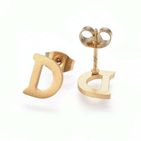 Stainless Steel Pendant 1.2" Earrings Necklace 17.7" Alphabet Letter Gold P813