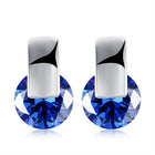 Platinum Plated Earrings Stud AAA Zirconia Blue Push Back Clasp L590