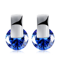 Platinum Plated Earrings Stud AAA Zirconia Blue Push Back Clasp L590