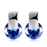 Platinum Plated Earrings Stud AAA Zirconia Blue Push Back Clasp L590
