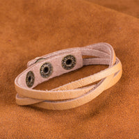 Leather Bracelet Beige  Orange Brown 8.5 Inches 13MM Push button L466