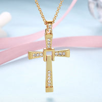 Rose Gold Platinum Plated Necklace Pendant Cross Zirconia 28 Inches 1.5MM B88