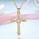 Rose Gold Platinum Plated Necklace Pendant Cross Zirconia 28 Inches 1.5MM B88