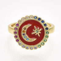 Cubic Zirconia Ring Enamel  Moon Star Blue Red White Size 7 Adjustable 17mm P442